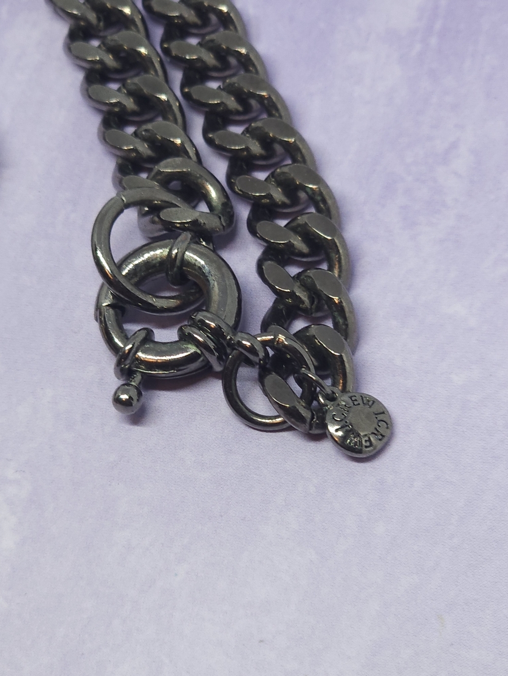 J.Crew Gunmetal Tone Chunky Chain Taupe-colored Ribbon Long Necklace - Picture 7 of 8